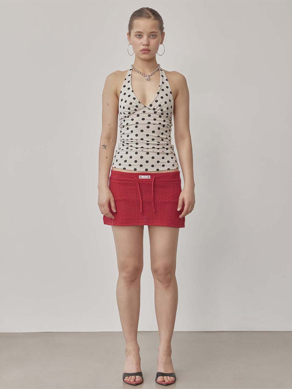 Eyelet Knit Skort Red - SCULPTOR - now available in London at YUGU.