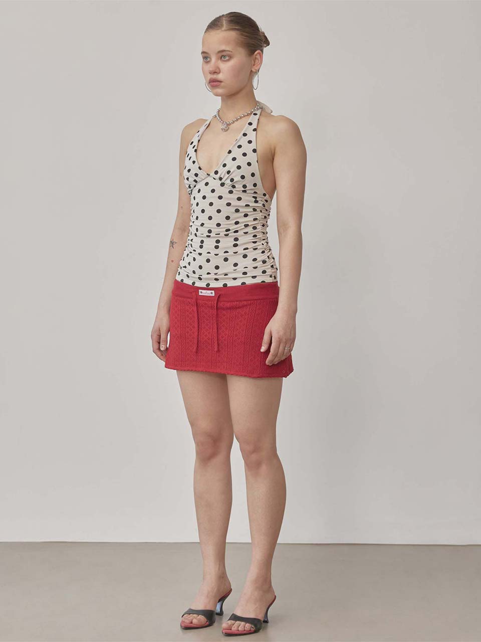 Eyelet Knit Skort Red - SCULPTOR - now available in London at YUGU.