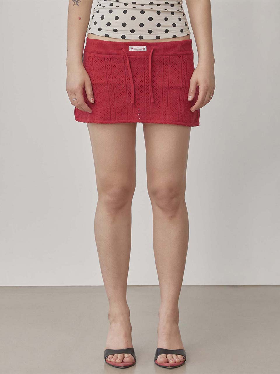 Eyelet Knit Skort Red - SCULPTOR - now available in London at YUGU.