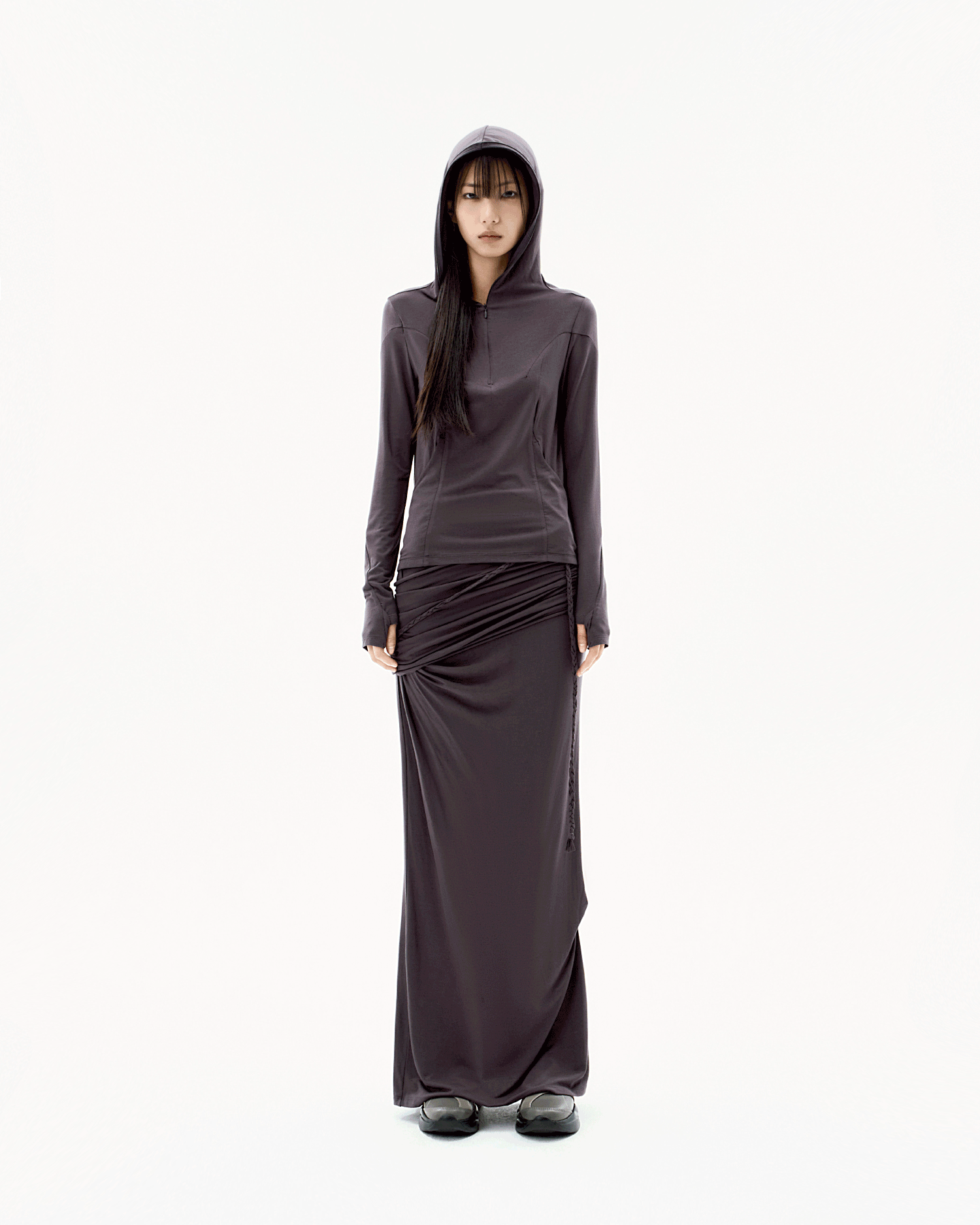 Layering Draped Maxi Skirt Charcoal – OJOS – London UK | YUGU