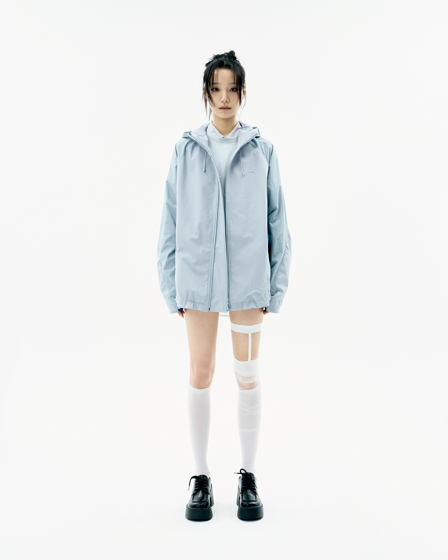 Paneled Crop Shell Jacket Stone Blue - OJOS - now available in London at YUGU.