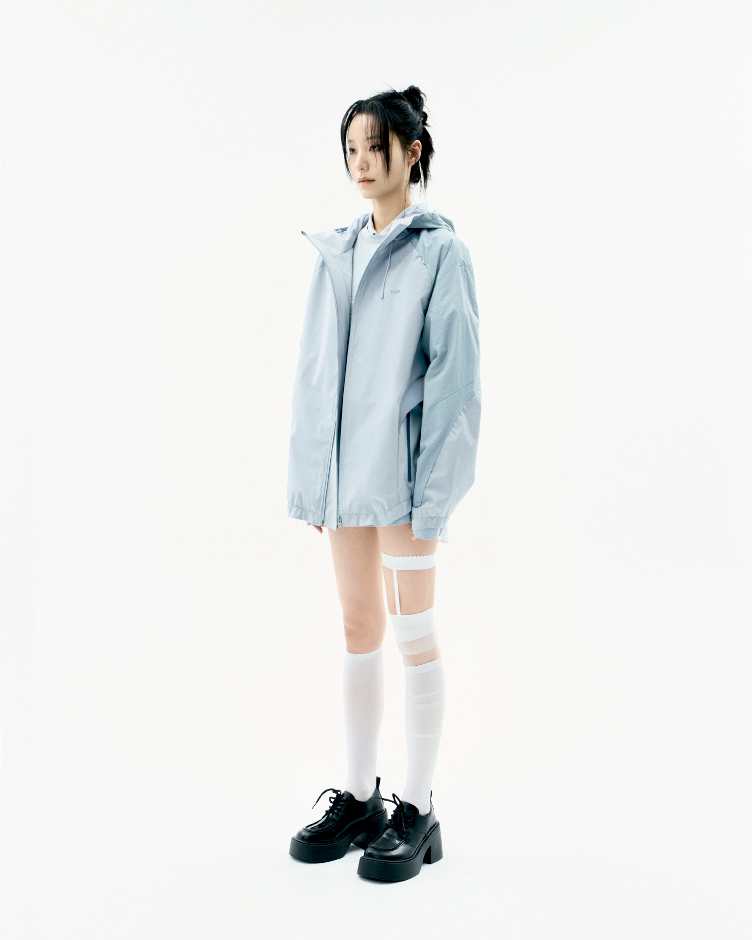 Paneled Crop Shell Jacket Stone Blue - OJOS - now available in London at YUGU.