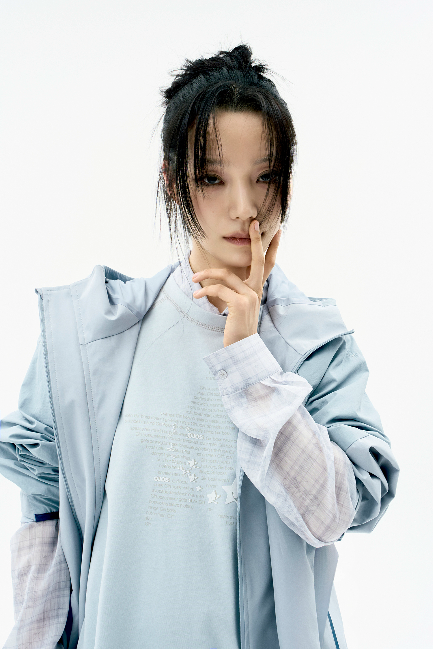 Paneled Crop Shell Jacket Stone Blue - OJOS - now available in London at YUGU.