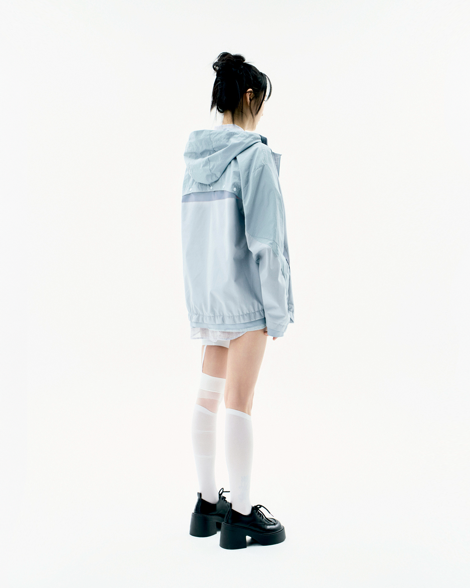 Paneled Crop Shell Jacket Stone Blue - OJOS - now available in London at YUGU.