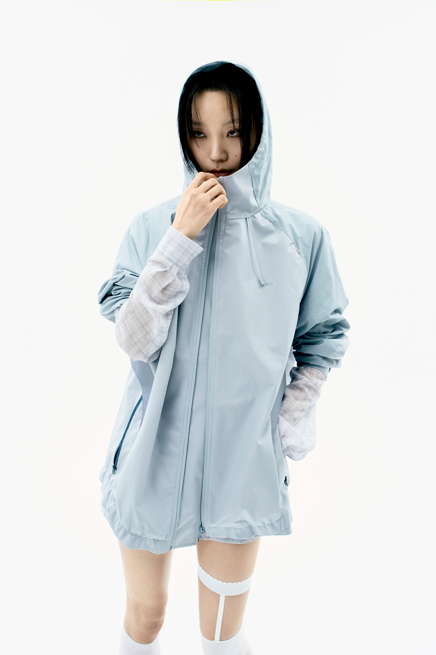 Paneled Crop Shell Jacket Stone Blue - OJOS - now available in London at YUGU.
