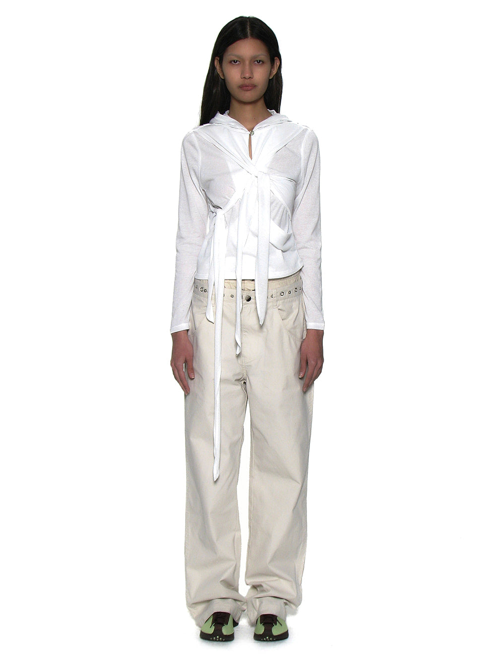Metal Pointed Double Waist Trousers Ecru - PARTIMENTO WOMEN - now available in London at YUGU.