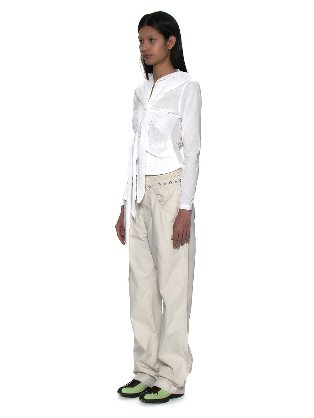 Metal Pointed Double Waist Trousers Ecru - PARTIMENTO WOMEN - now available in London at YUGU.