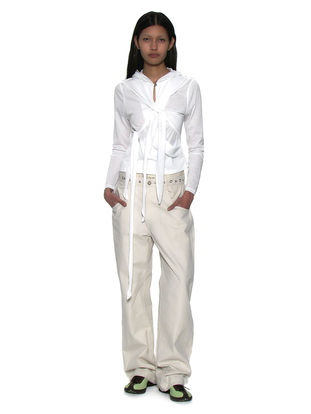 Metal Pointed Double Waist Trousers Ecru - PARTIMENTO WOMEN - now available in London at YUGU.