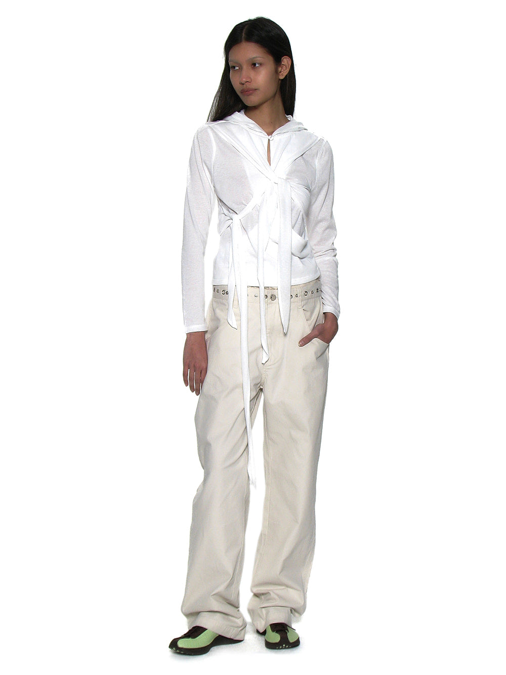 Metal Pointed Double Waist Trousers Ecru - PARTIMENTO WOMEN - now available in London at YUGU.