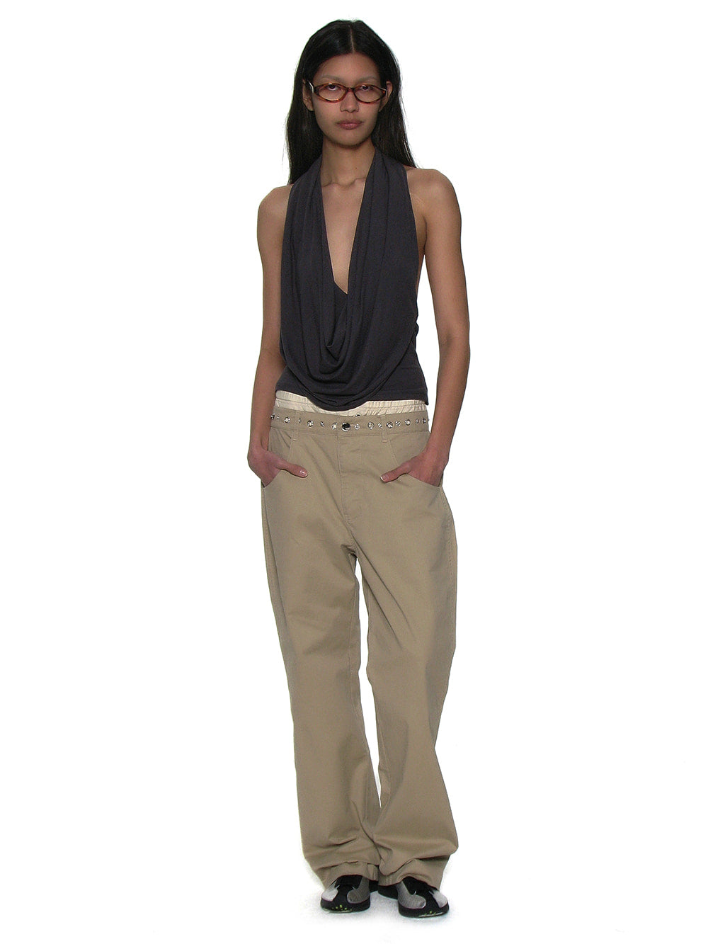 Metal Pointed Double Waist Trousers Beige – PARTIMENTO WOMEN – London UK | YUGU