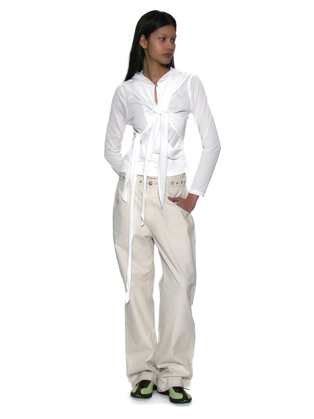 Metal Pointed Double Waist Trousers Ecru - PARTIMENTO WOMEN - now available in London at YUGU.