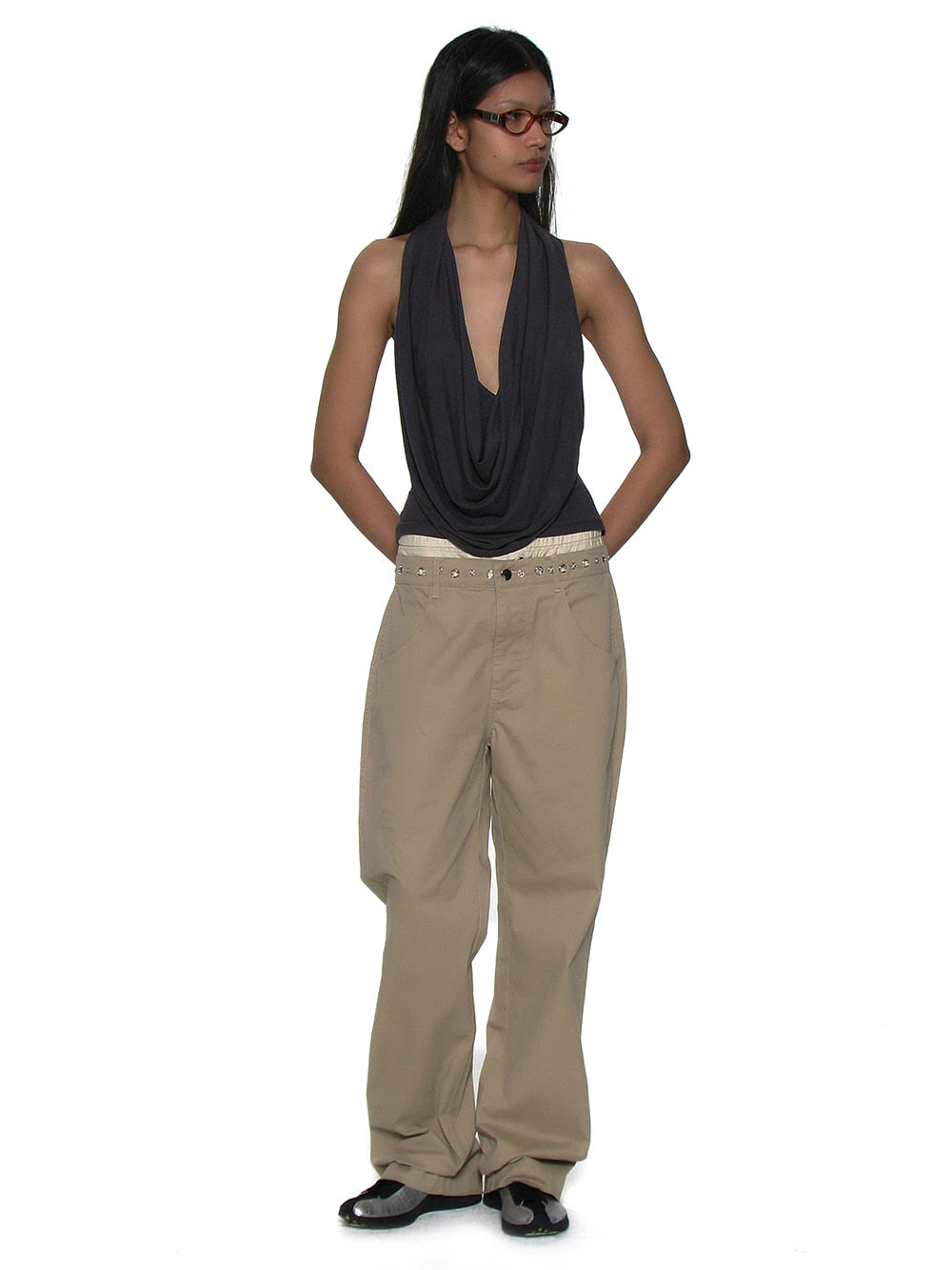 Metal Pointed Double Waist Trousers Beige – PARTIMENTO WOMEN – London UK | YUGU