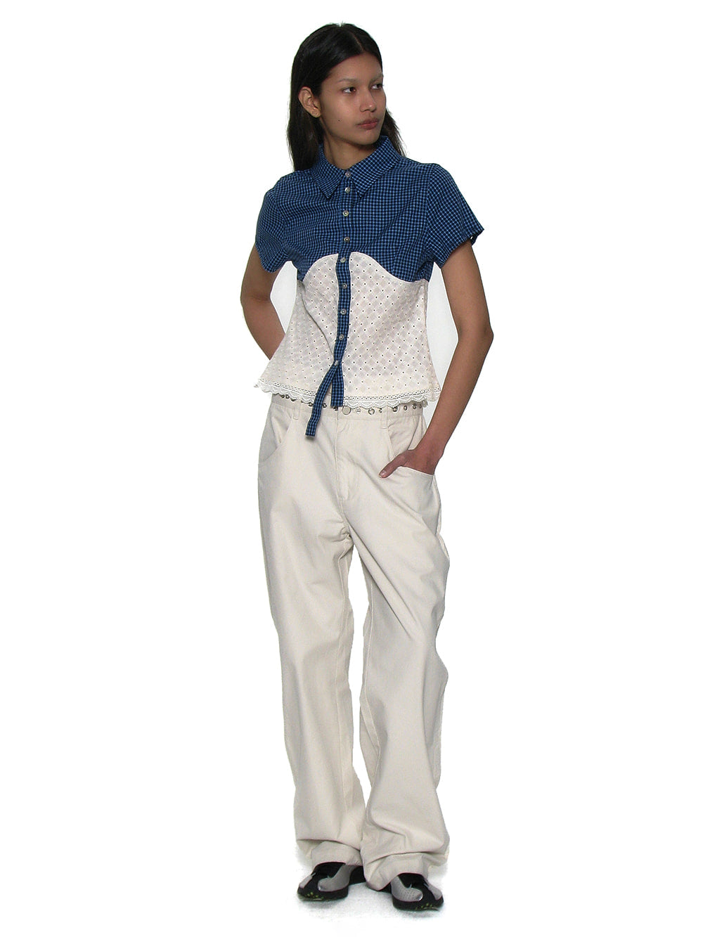 Metal Pointed Double Waist Trousers Ecru - PARTIMENTO WOMEN - now available in London at YUGU.