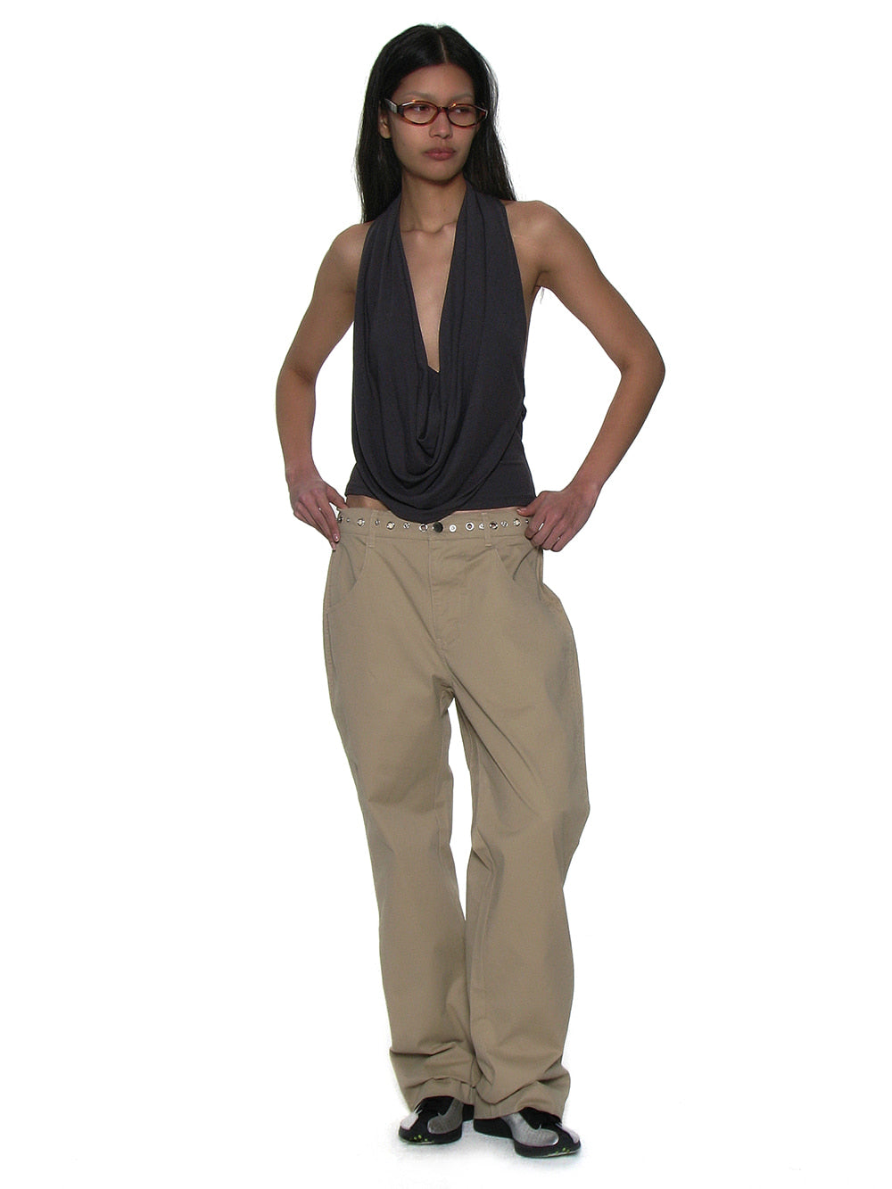 Metal Pointed Double Waist Trousers Beige – PARTIMENTO WOMEN – London UK | YUGU