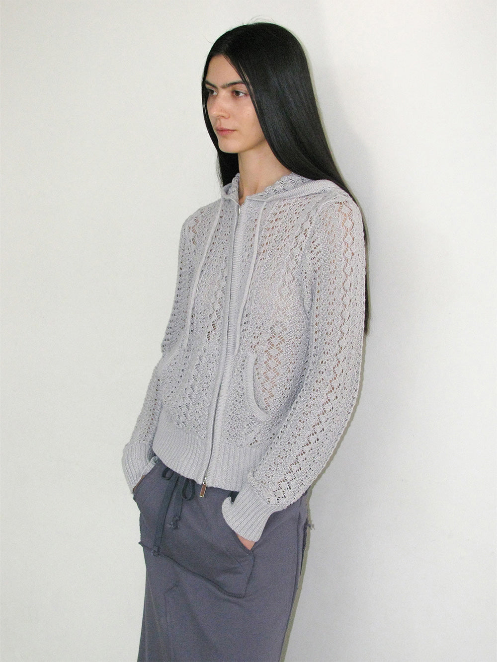 Openwork Asymmetric Zip Up Hoodie Knit Grey – PARTIMENTO WOMEN – London UK | YUGU