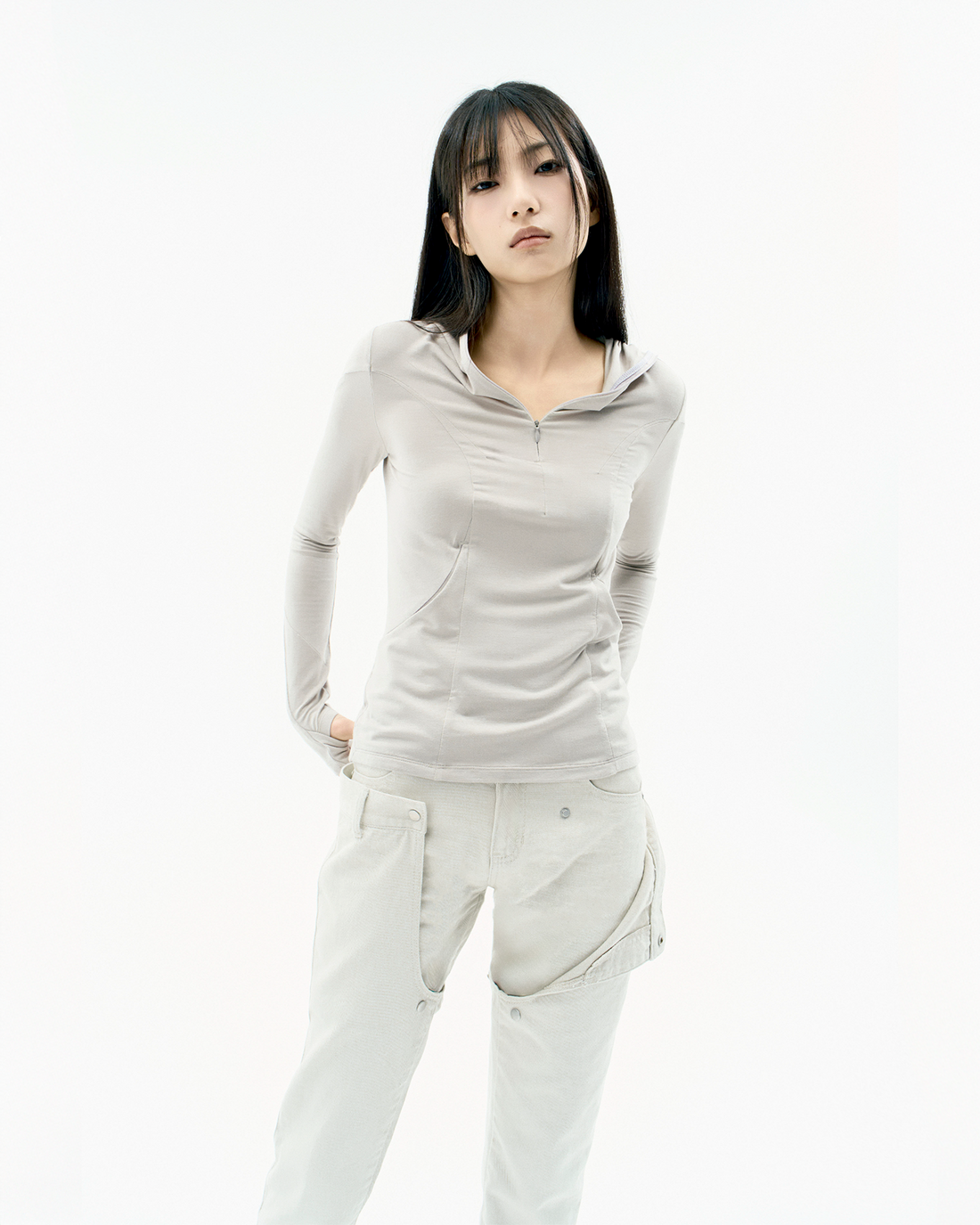 Half Full Zip Hoodie Beige