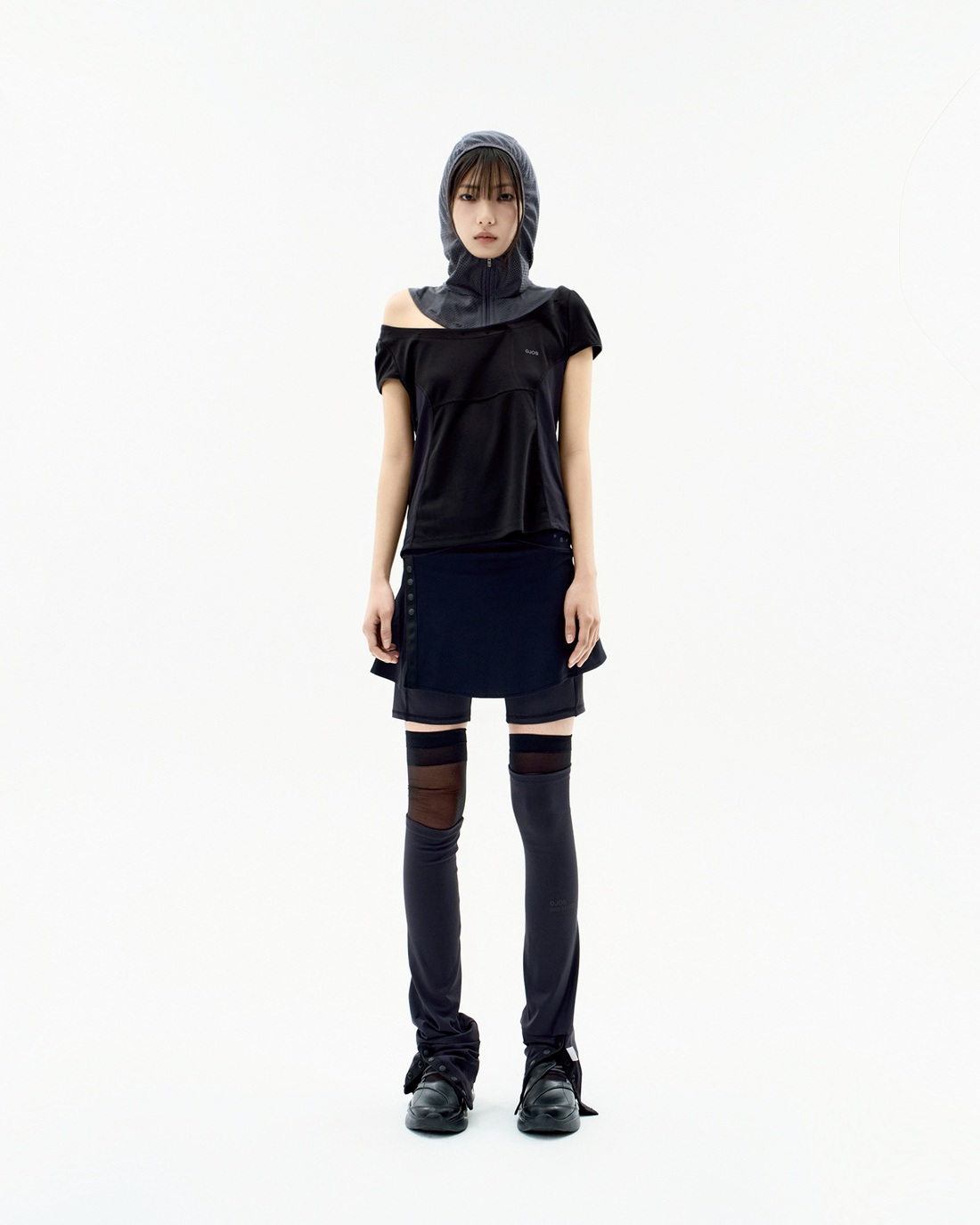Button Slit Skirt Shorts Black