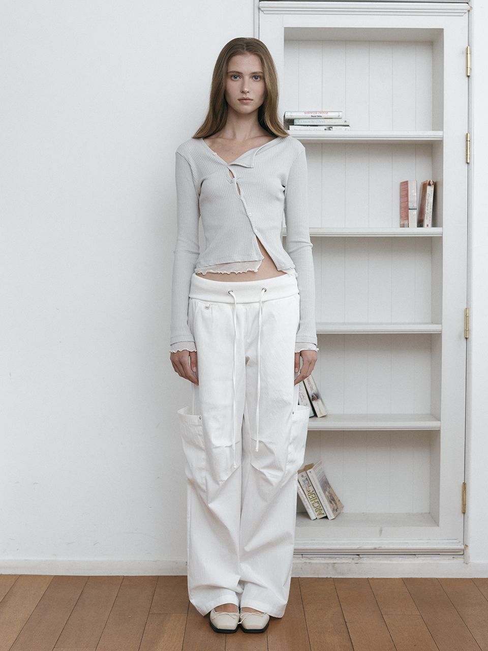 Block Band Cargo Trousers Ivory