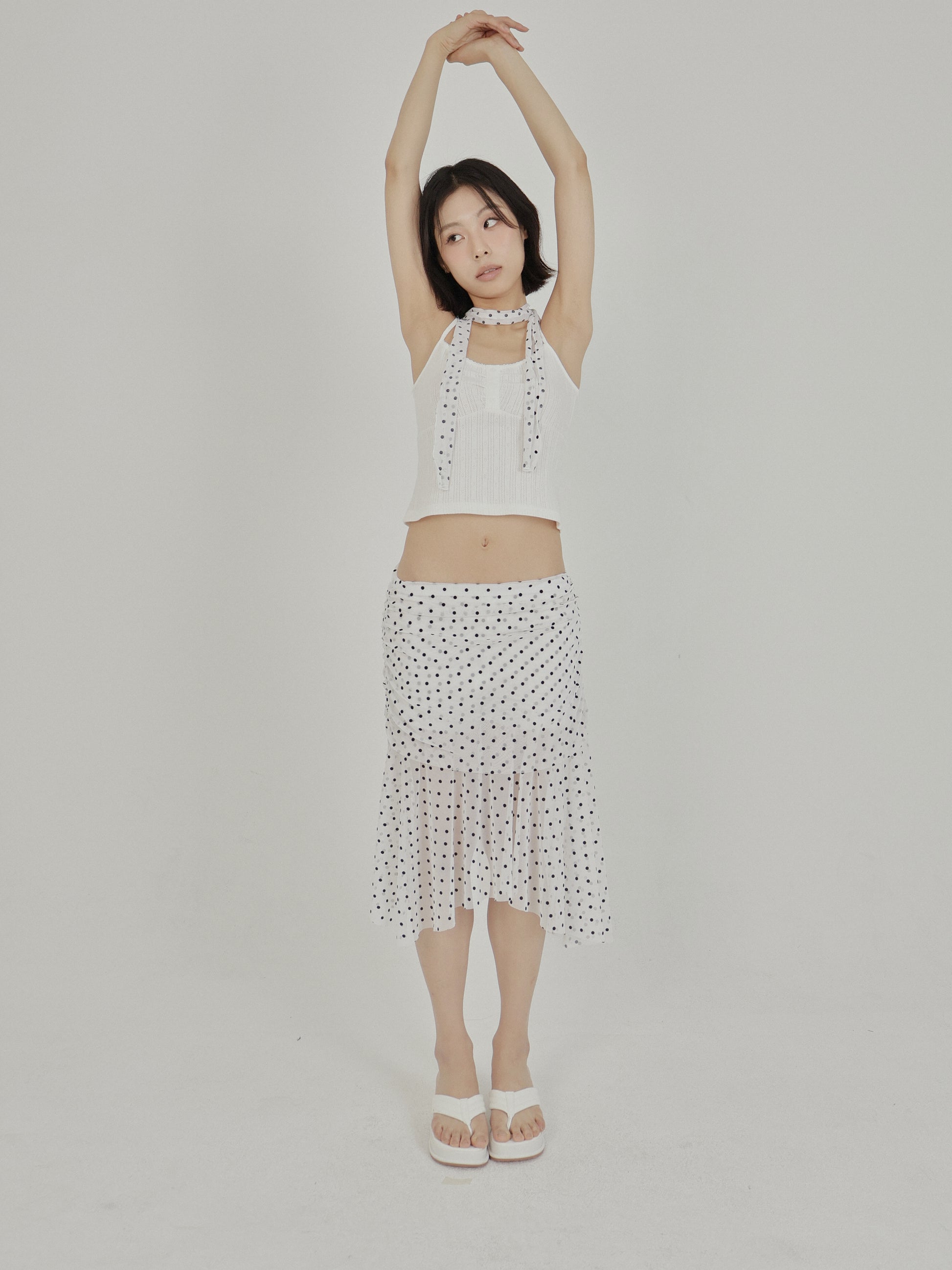 Mesh Shirring Skirt Dot White – ASURA – London UK | YUGU