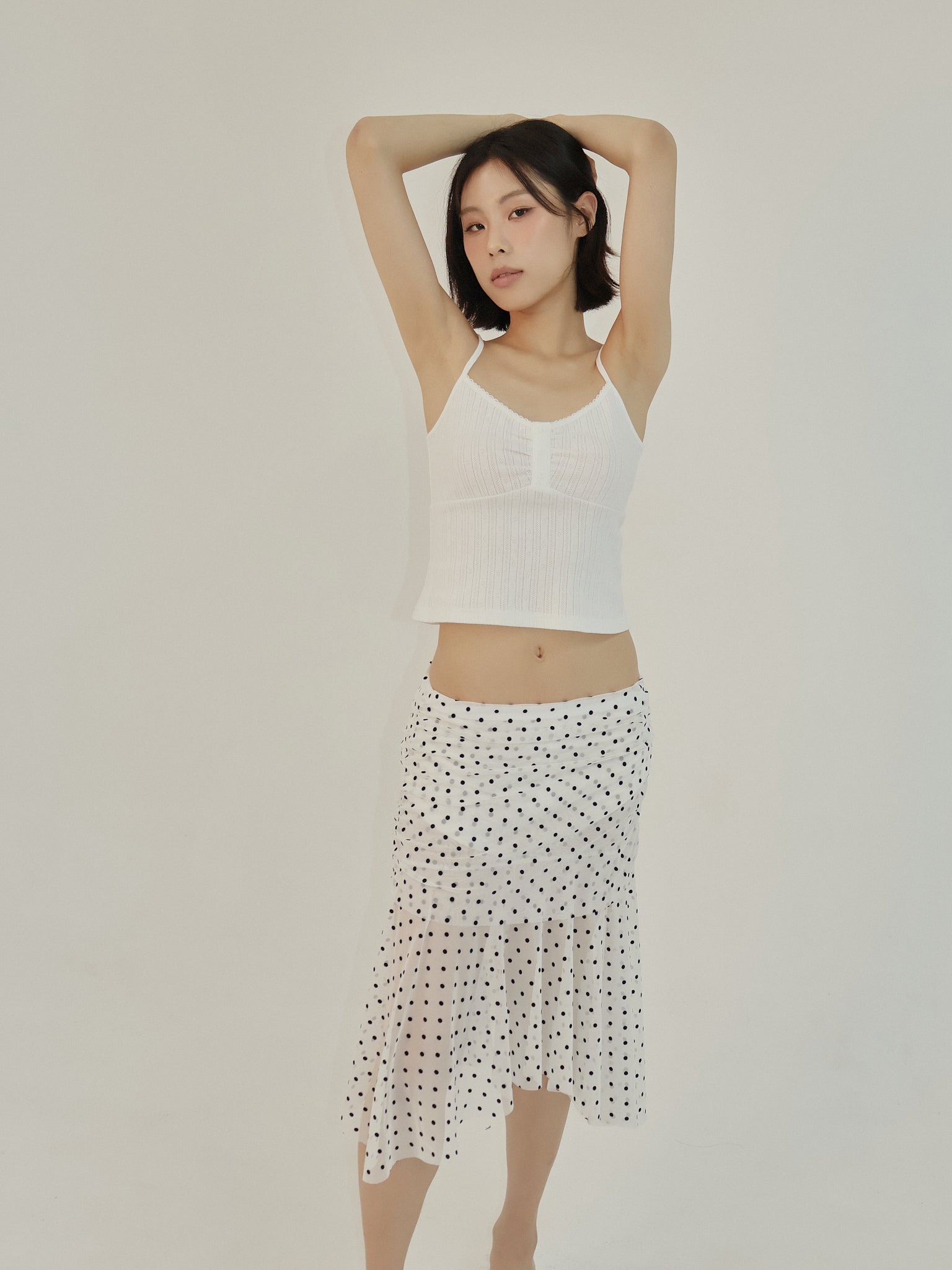 Mesh Shirring Skirt Dot White – ASURA – London UK | YUGU