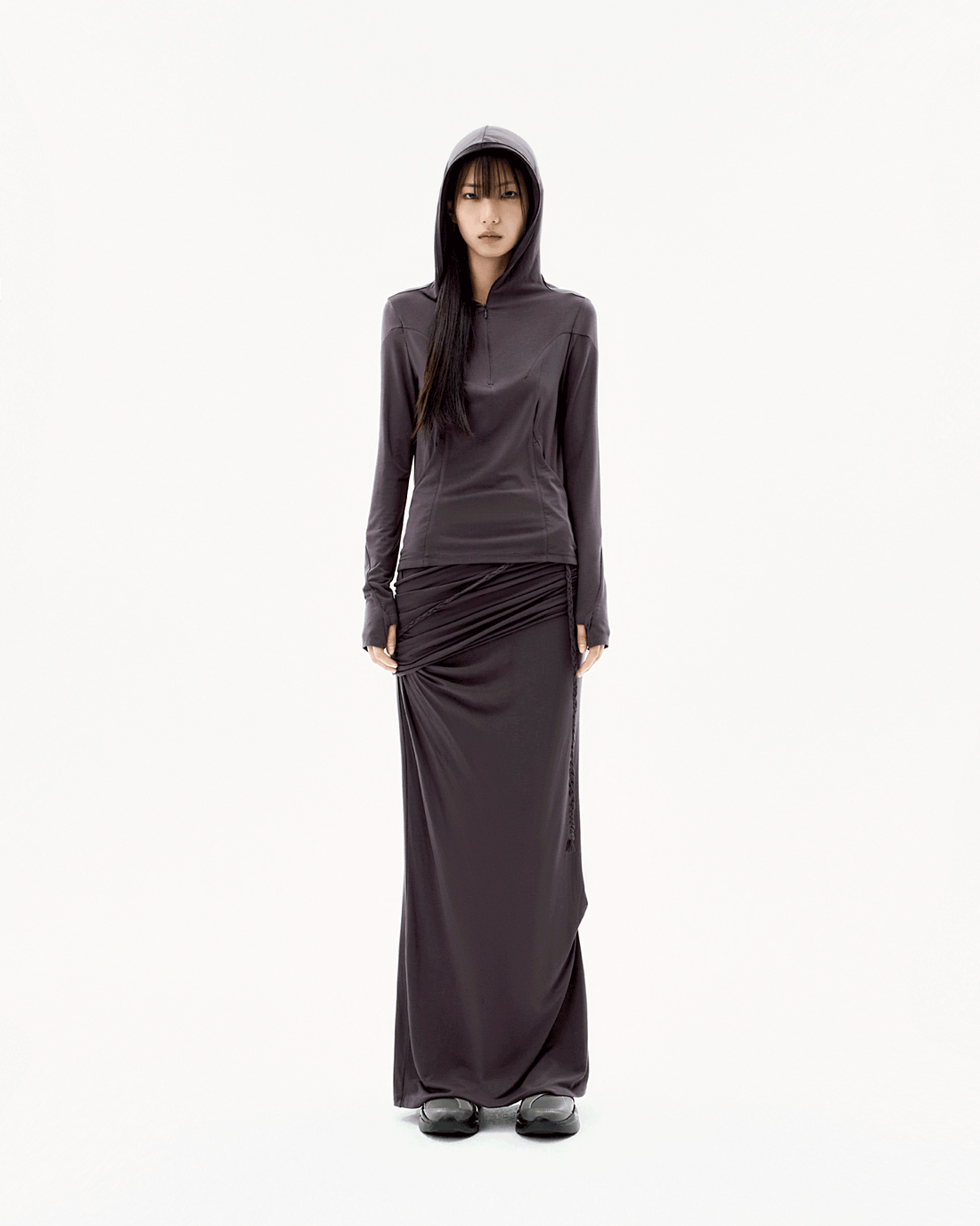 Layering Draped Maxi Skirt Charcoal