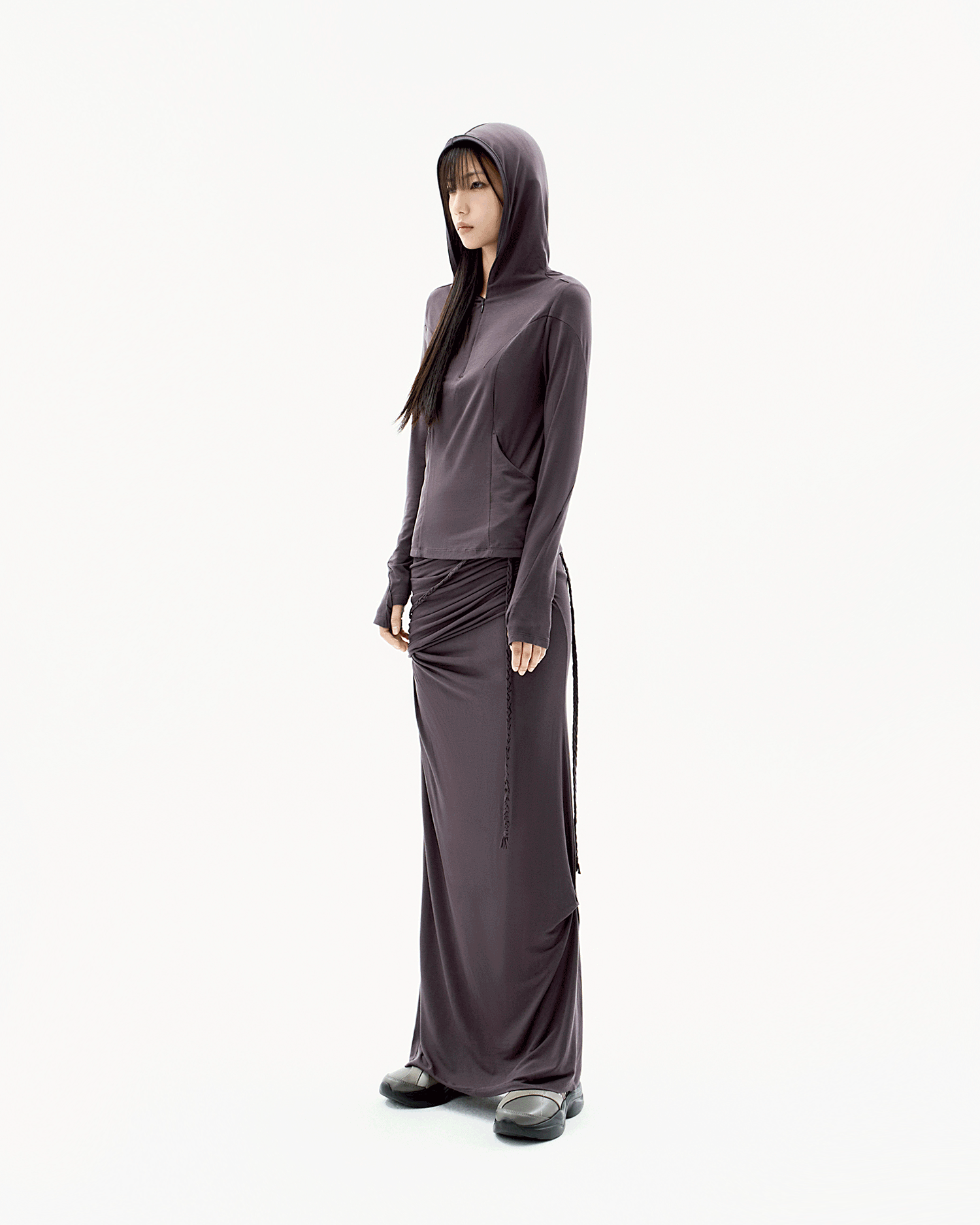 Layering Draped Maxi Skirt Charcoal – OJOS – London UK | YUGU