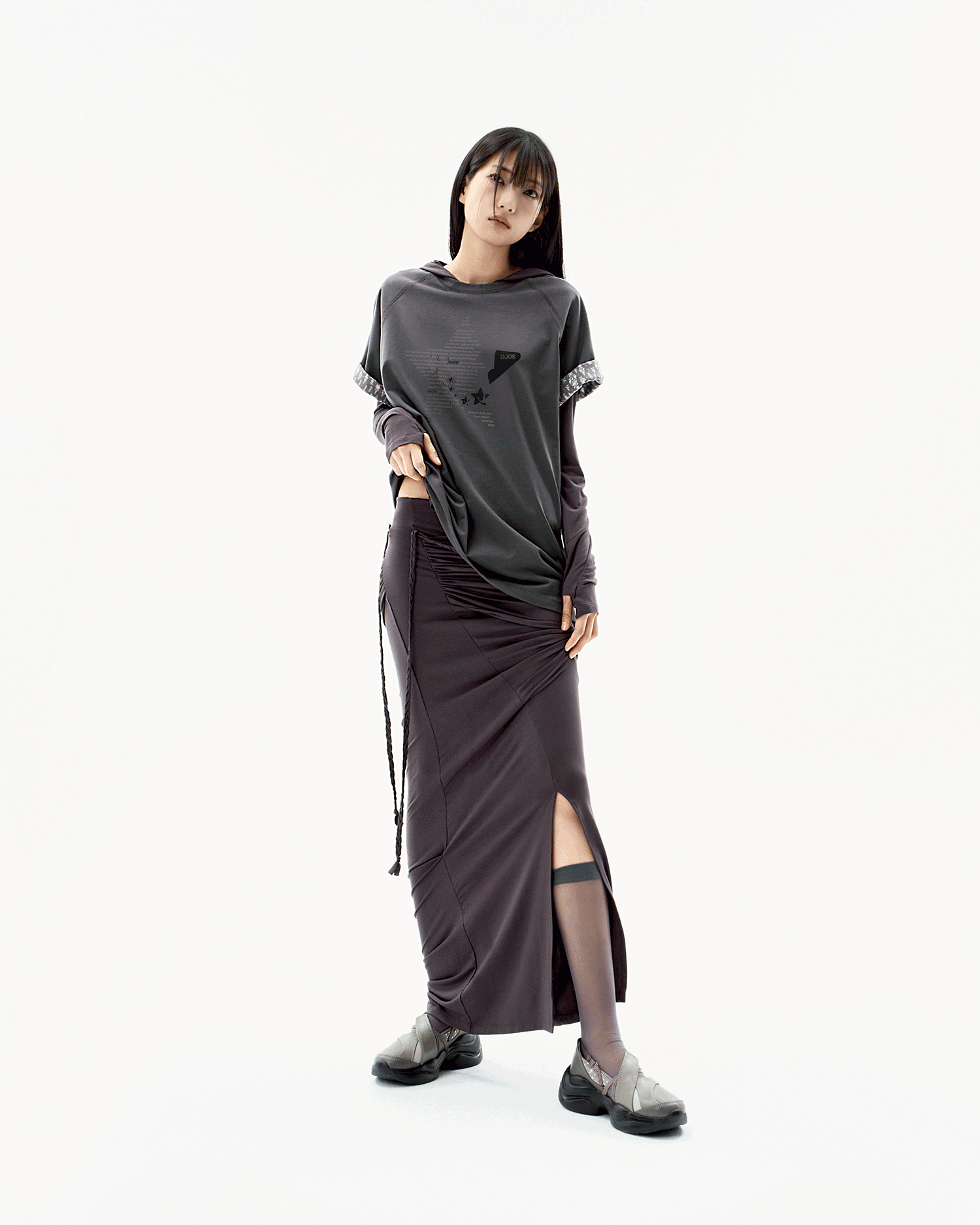 Layering Draped Maxi Skirt Charcoal – OJOS – London UK | YUGU