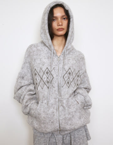 Fluffy Argyle Studded Hoodie Grey – POLYSOOEM – London UK | YUGU