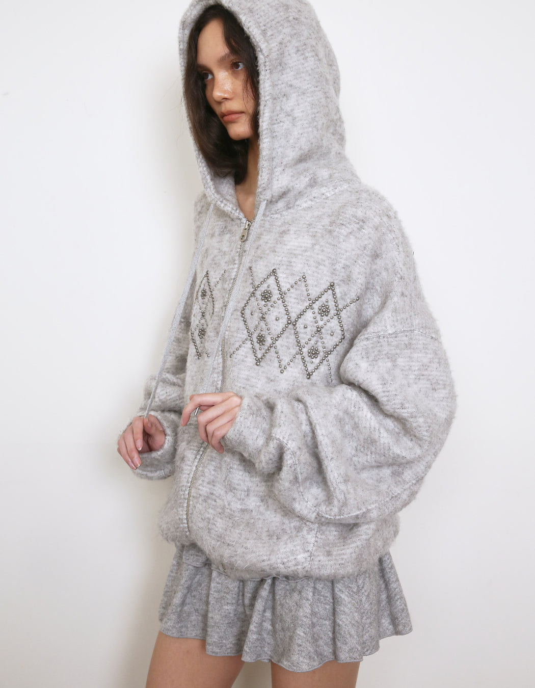 Fluffy Argyle Studded Hoodie Grey – POLYSOOEM – London UK | YUGU