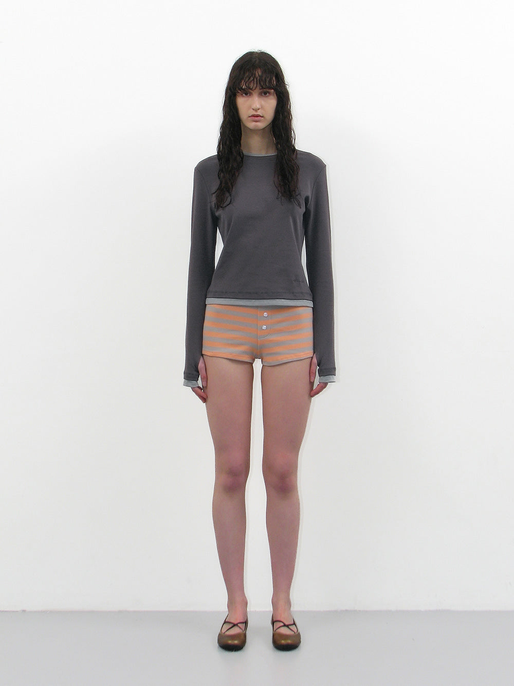 Pw Double Layered Long Sleeve Tee Charcoal
