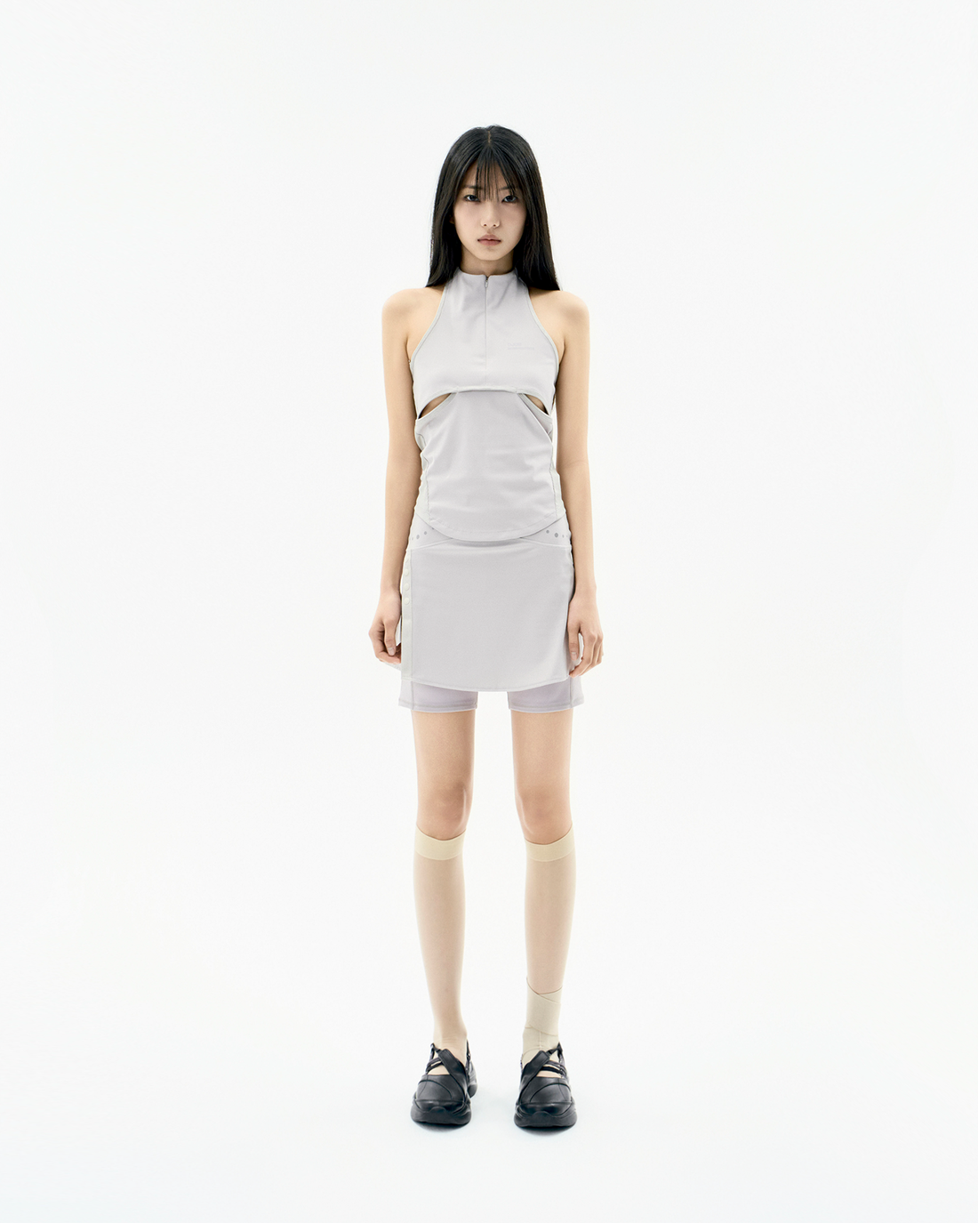 Button Slit Skirt Shorts Warm Grey