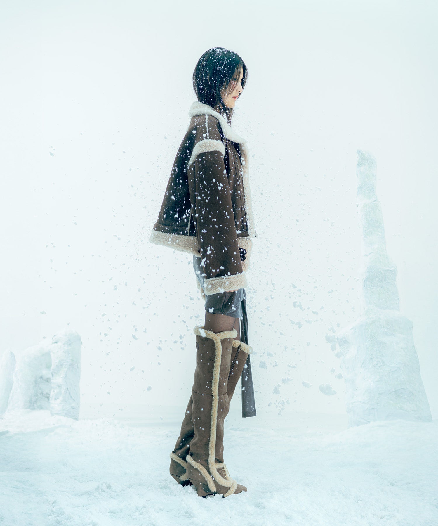 Asym Shearling Wedge Boots Brown – OJOS – London UK | YUGU