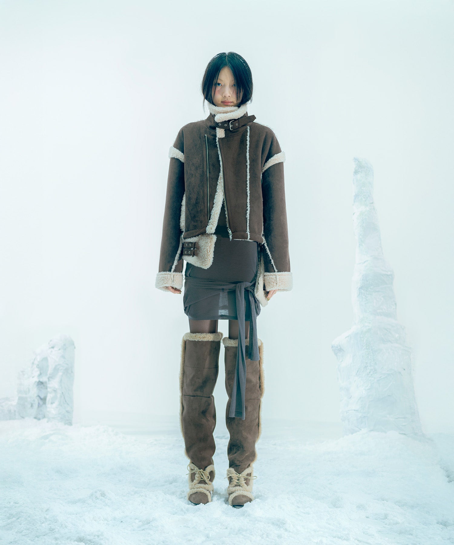 Asym Shearling Wedge Boots Brown – OJOS – London UK | YUGU