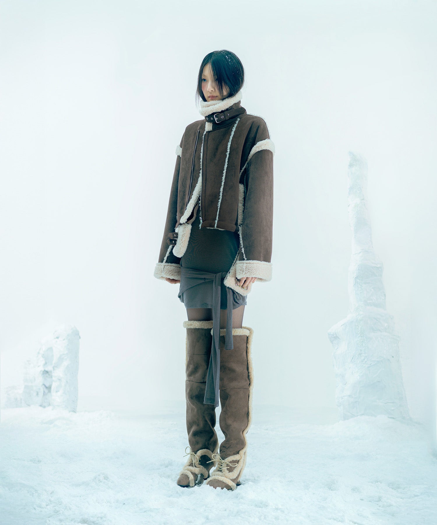 Asym Shearling Wedge Boots Brown – OJOS – London UK | YUGU