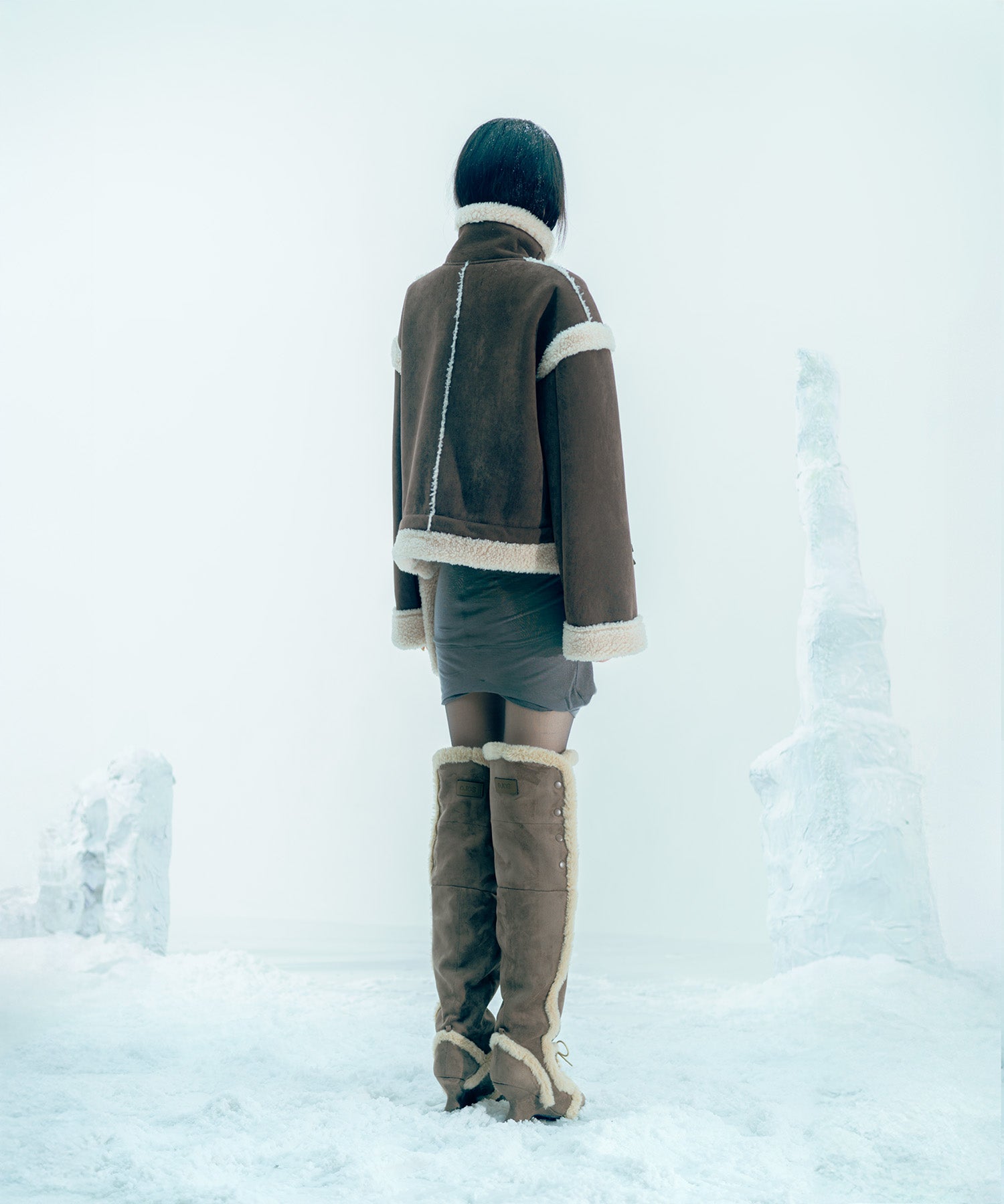 Asym Shearling Wedge Boots Brown – OJOS – London UK | YUGU