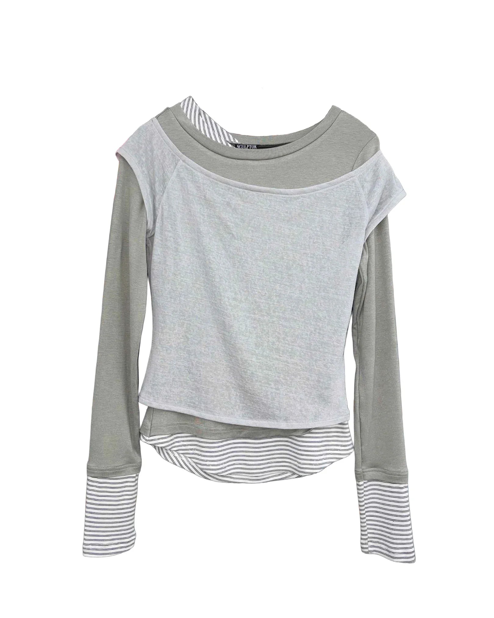 Curved Cut Layered Tee Beige Curved Cut Layered Tee Beige